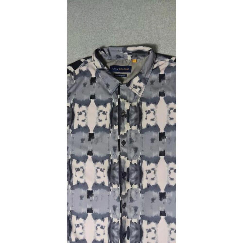 Suslo Couture Button Up Short Sleeve Shirt Mens Size 3XL Gray Watercolor Design - Picture 3 of 10